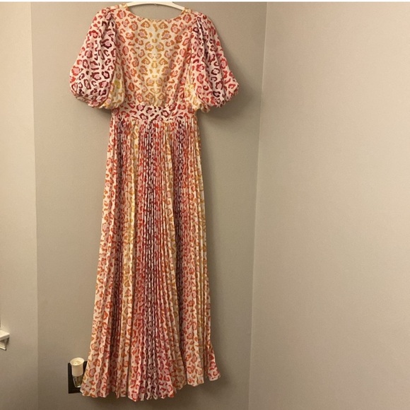 Rococo Sand Women's Orange White Leopard V-Neck Puff-Sleeve Maxi Dress XS - Picture 4 of 7